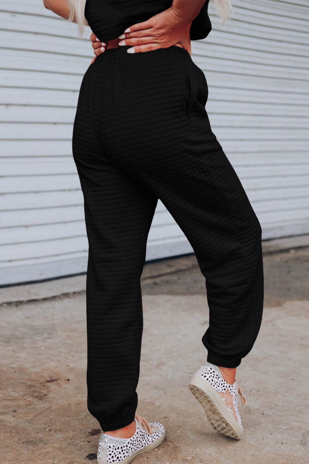 Lattice Textured Cropped Tee and Jogger Pants Set