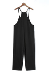 Black Pocketed Adjustable Spaghetti Strap Straight Leg Jumpsuit