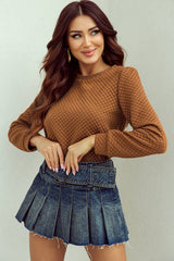 Apricot Quilted Buttoned Neckline Stand Neck Pullover Sweatshirt