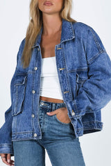 Chest Pockets Drop Shoulder Loose Denim Jacket