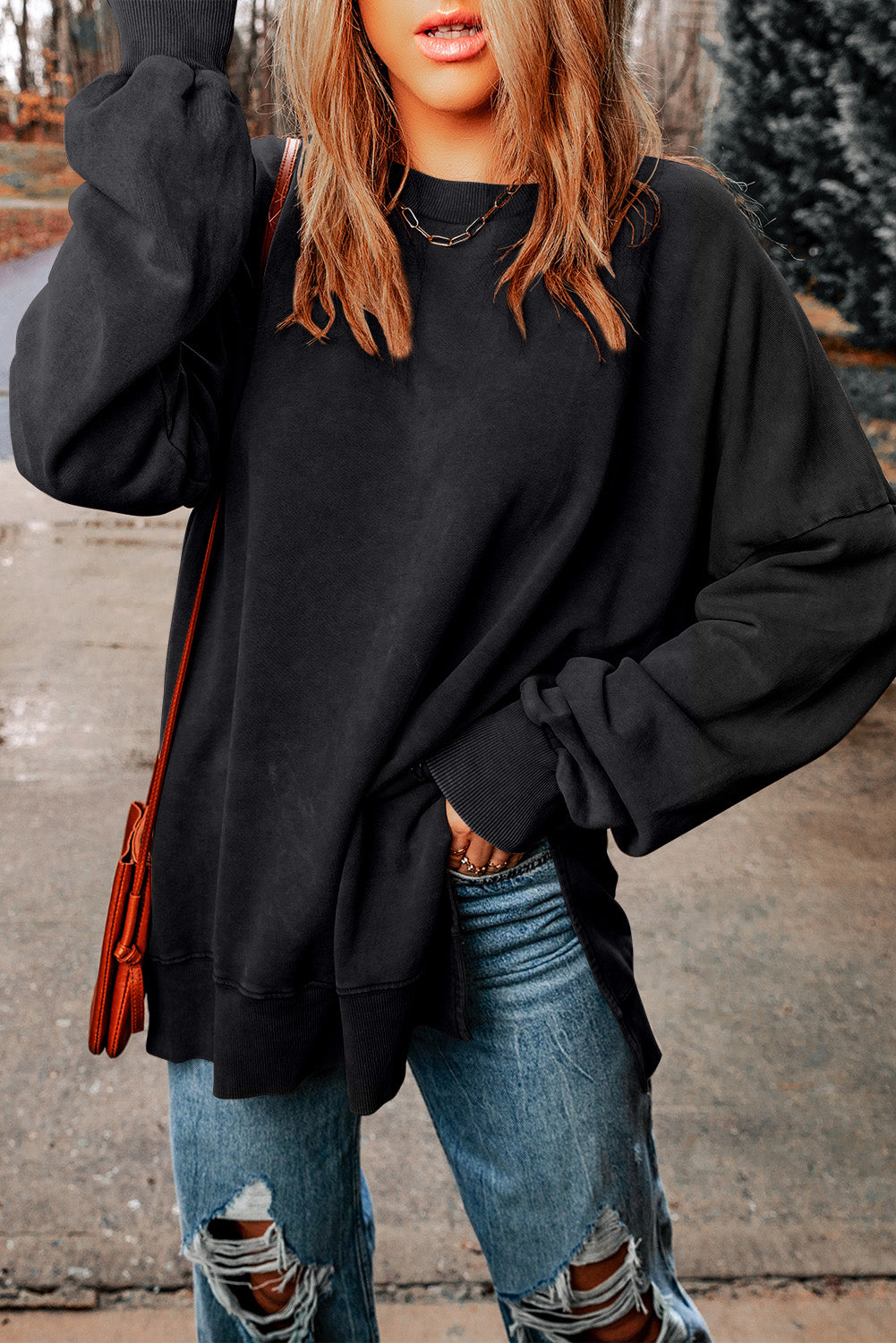 Customizable Drop Shoulder Ribbed Trim Oversized Sweatshirt