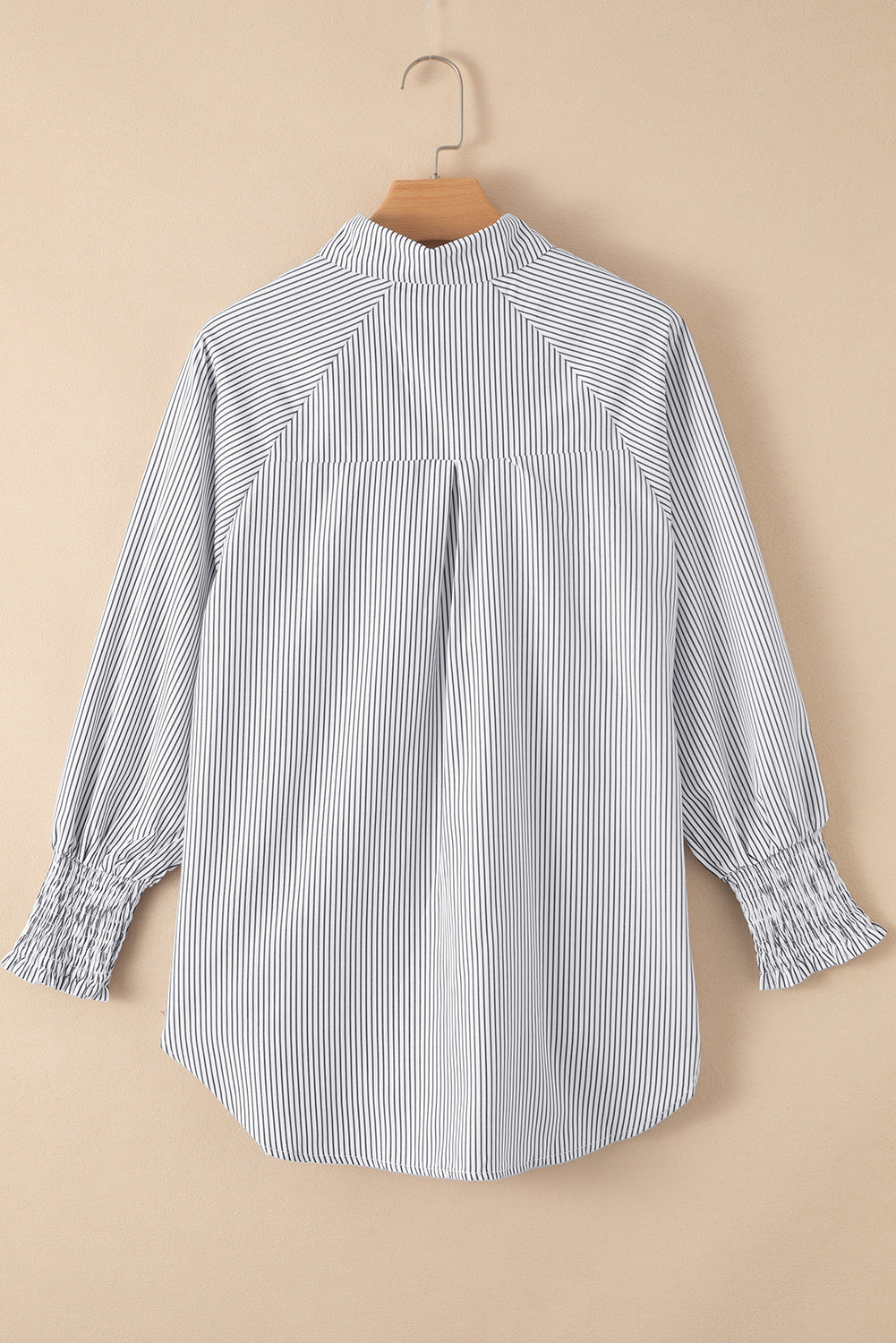 Smocked Cuffed Striped Boyfriend Shirt with Pocket