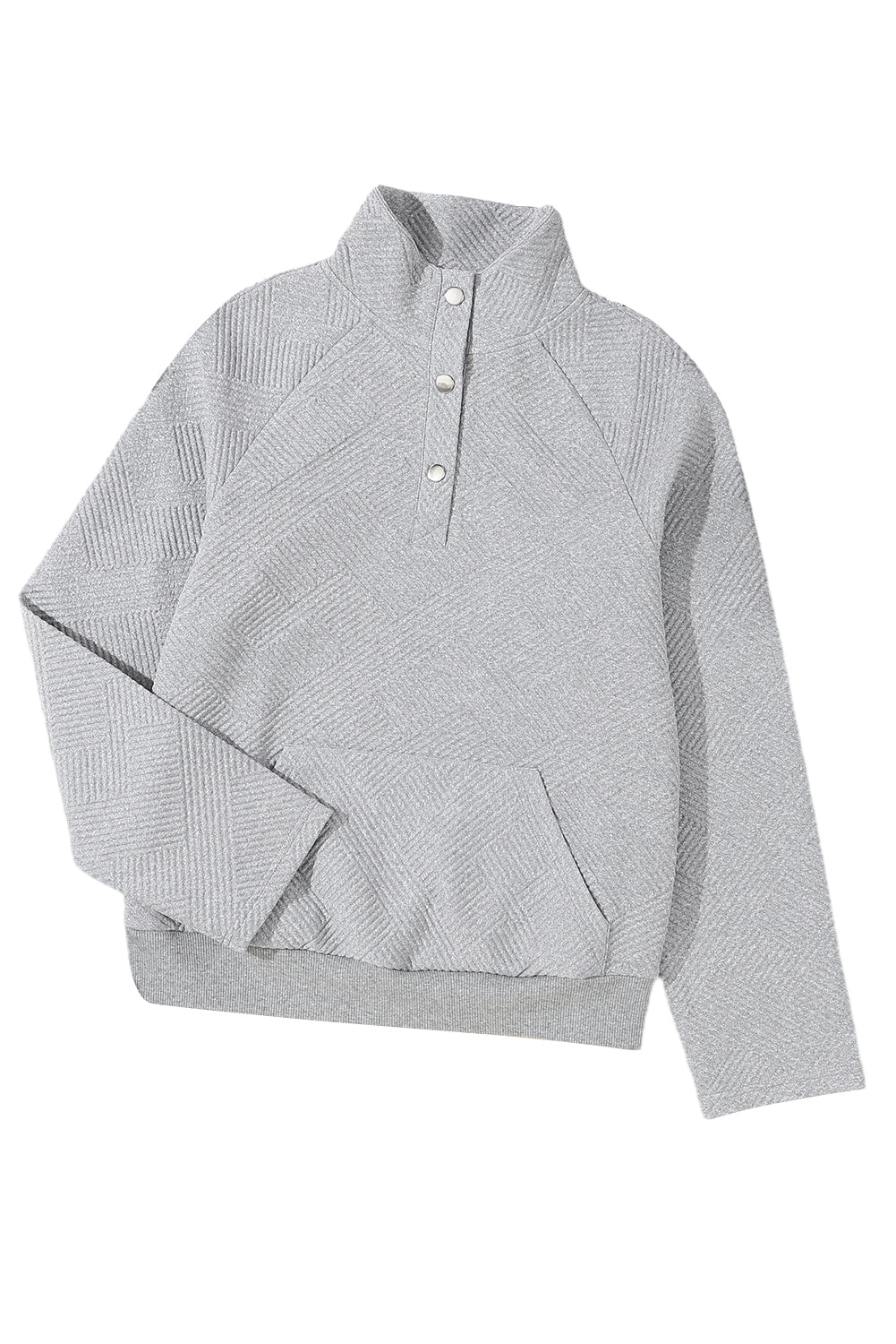 Solid Color Textured Knit Buttoned Kangaroo Pocket Sweatshirt