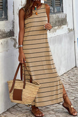 Brown Striped Sleeveless Wide Leg Jumpsuit