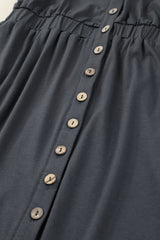 Gray Button Up High Waist Long Sleeve Dress