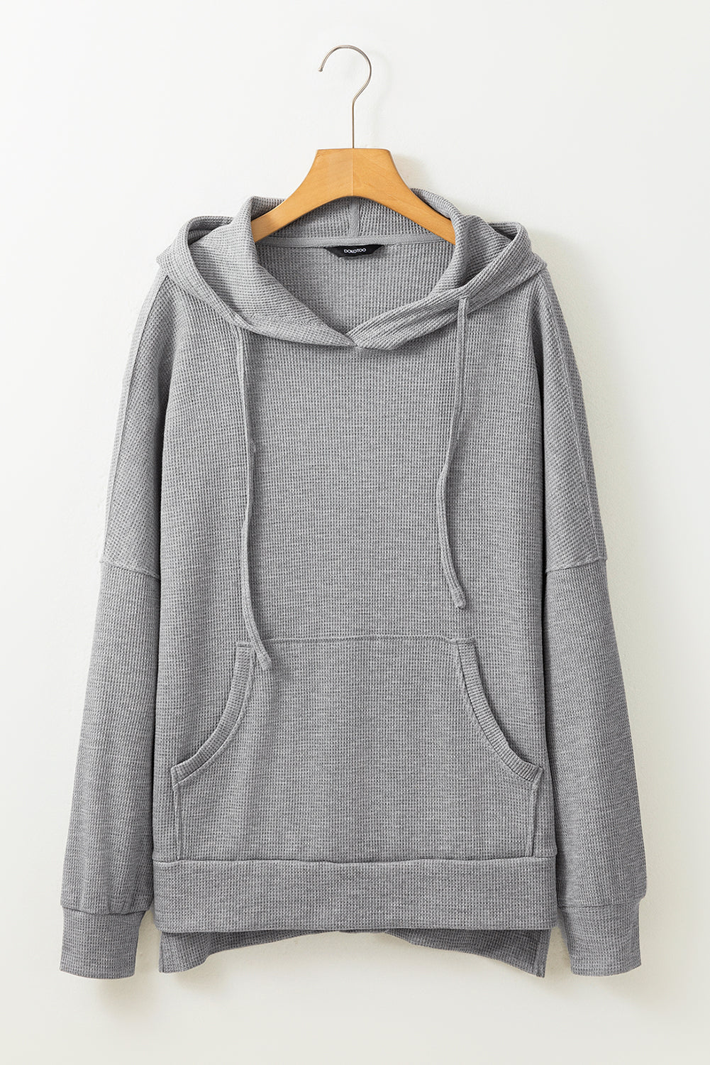 Waffle Knit Fleece Lined High Low Oversized Hoodie