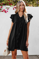 Ruffle Sleeve V Neck Frilled Shift Dress