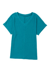 Sapphire Crinkled V Neck Wide Sleeve T-shirt