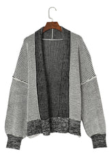 Grey Plaid Contrast Trim Open Front Cardigan