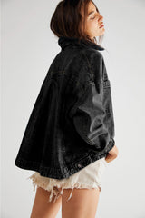 Washed Oversize Pocketed Denim Jacket