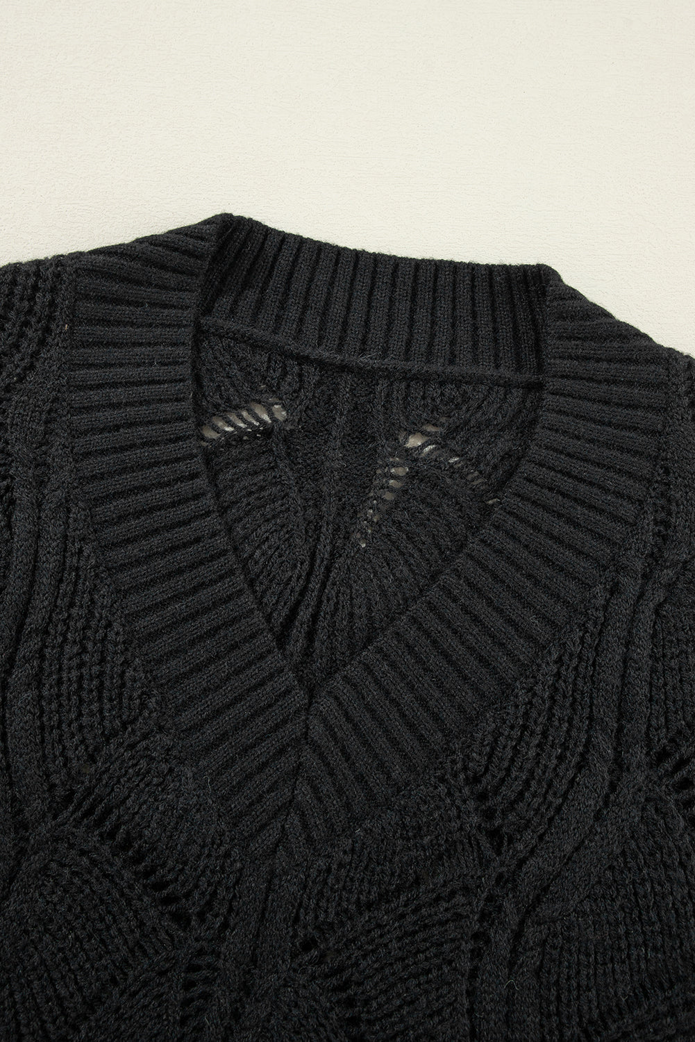 Hollow Out Knit V Neck Drop Shoulder Sweater