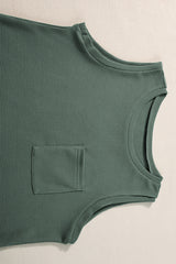 Mist Green Waffle Knit Patched Pocket Tank And Shorts Set