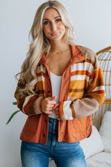 Brown Quilted Patch Pockets Aztec Furry Jacket