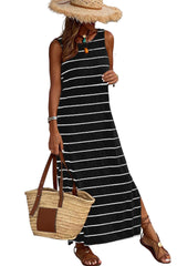 Brown Striped Sleeveless Wide Leg Jumpsuit