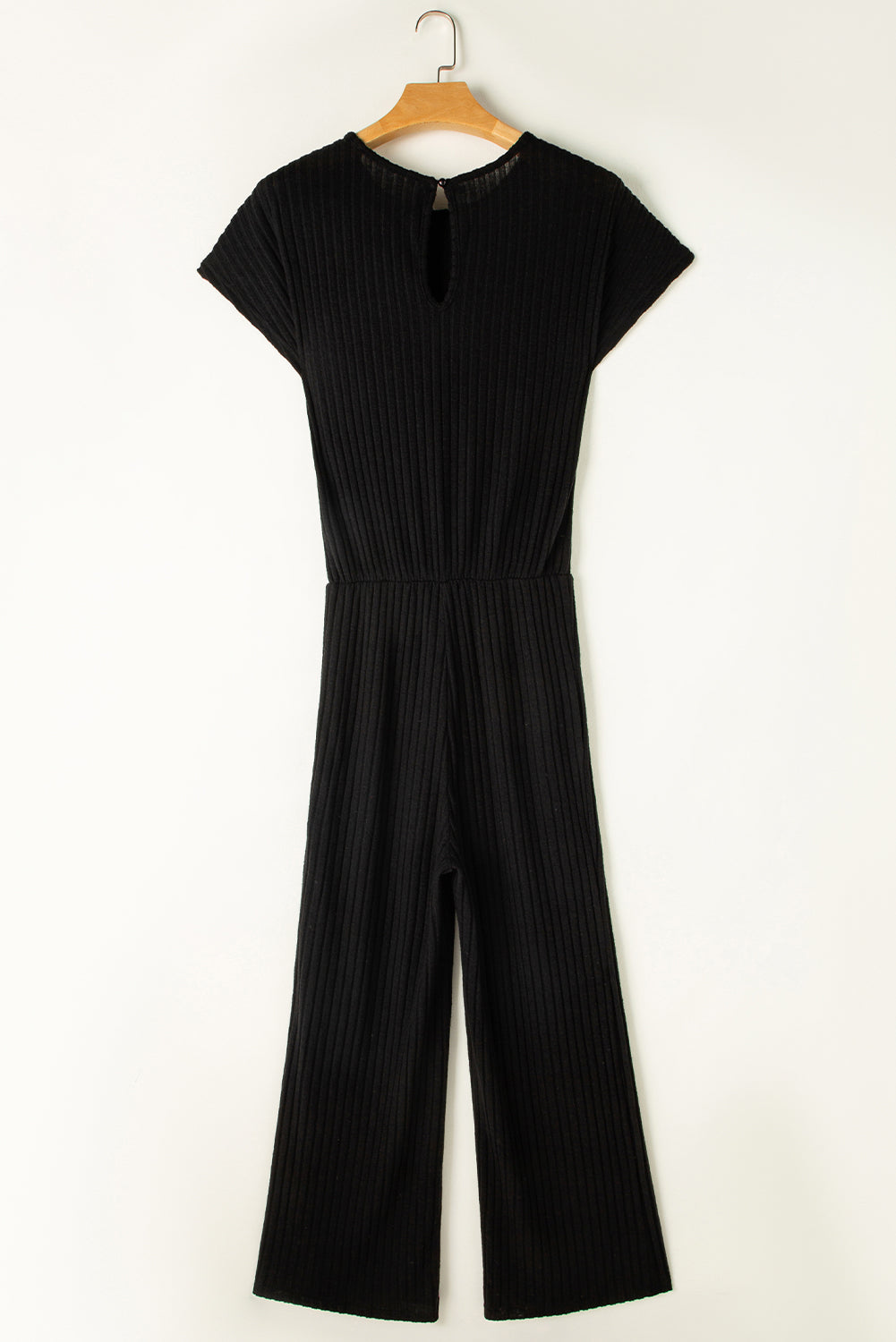 Solid Color Ribbed Short Sleeve Wide Leg Jumpsuit