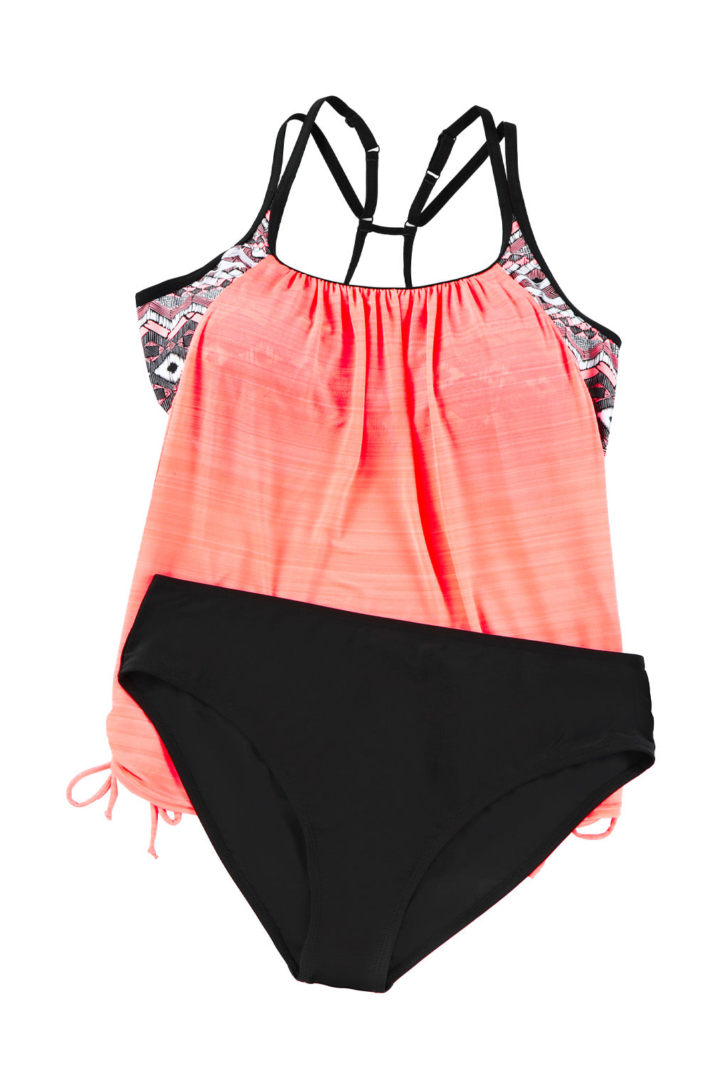 Black Geometric Printed Lined Tankini Swimsuit