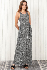 Leopard Print Pocketed Sleeveless Maxi Dress