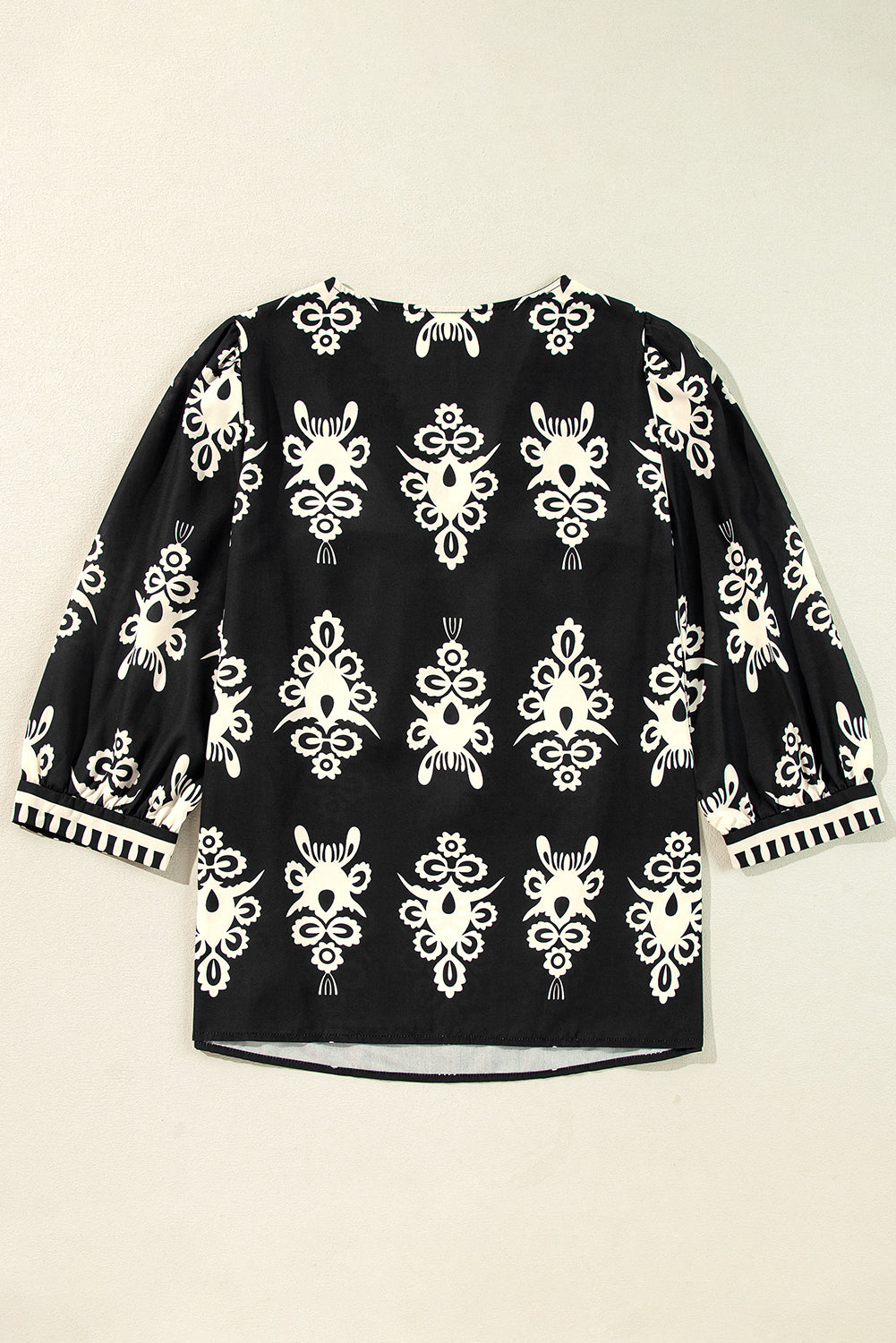 Vintage Geometric Printed 3/4 Sleeve V Neck Blouse