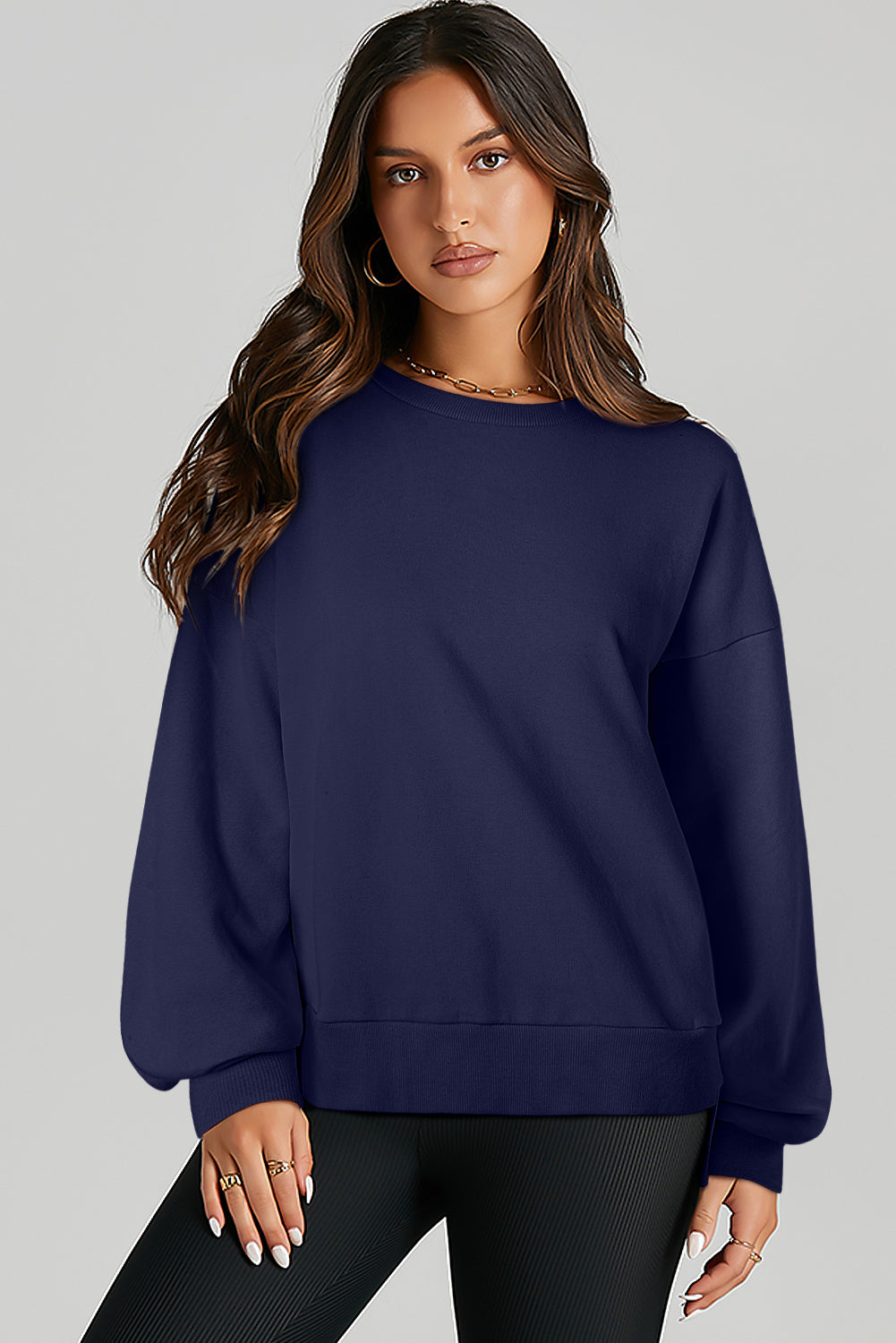 Solid O Neck High Low Hem Pullover Sweatshirt