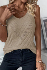 Solid Color Chevron Pointelle Knit Spaghetti Straps Sweater Vest