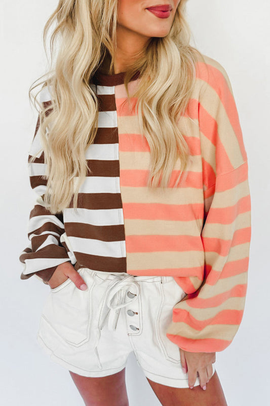 Stripe Color Block Drop Shoulder Pullover Sweatshirt