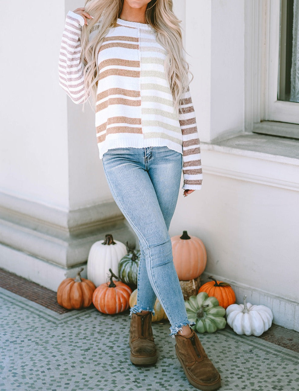 Stripe Blocked Drop Shoulder Slouchy Sweater