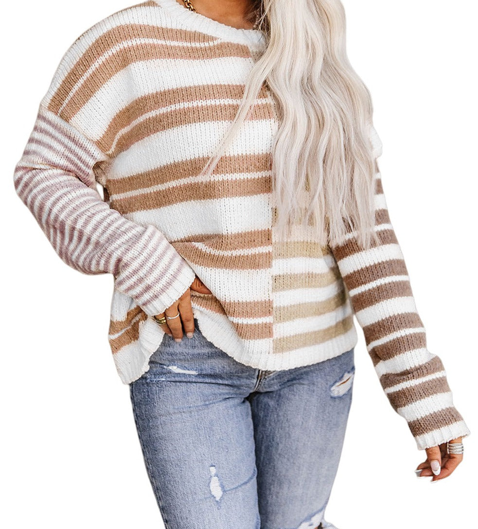 Stripe Blocked Drop Shoulder Slouchy Sweater