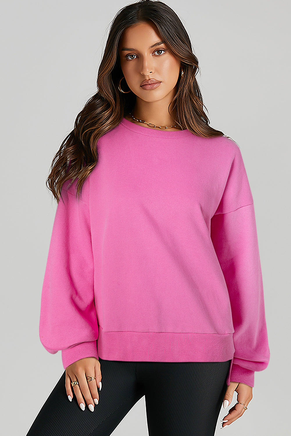 Solid O Neck High Low Hem Pullover Sweatshirt