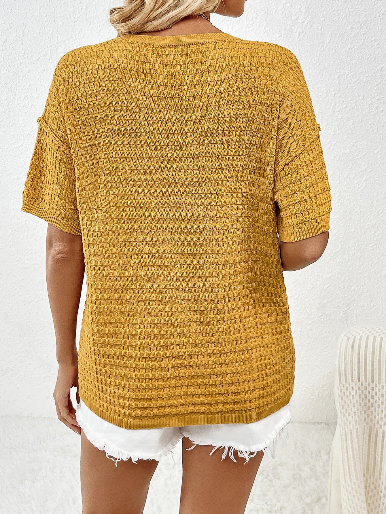 Knit Short Sleeve Round Neck Pocket Tee Tops Pullover