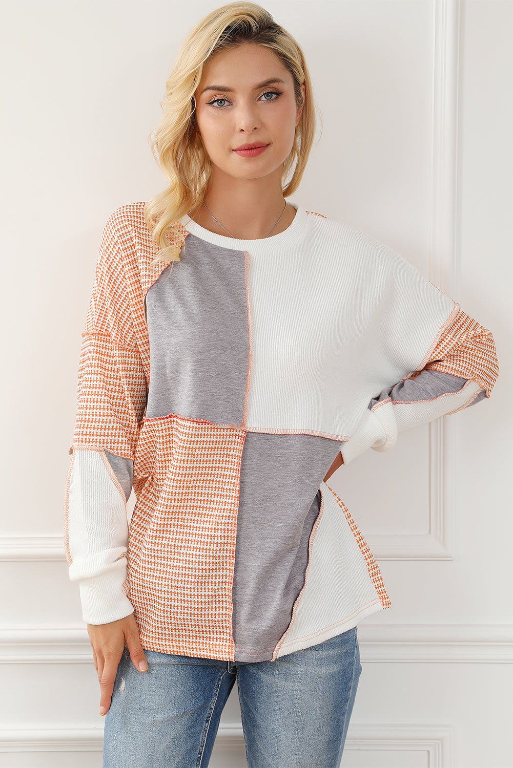 Sandalwood Exposed Seam Colorblock Oversized Knit Top