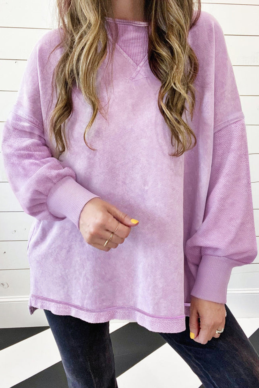 Petal Mineral Wash Drop Shoulder Pullover Sweatshirt