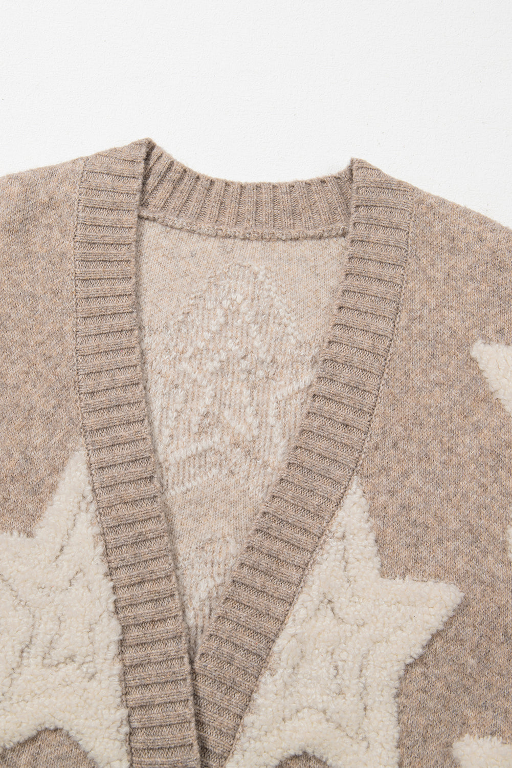 Star Pattern Textured Sweater Cardigan with Pockets