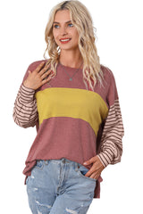 Red Colorblock Striped Bishop Sleeve Top