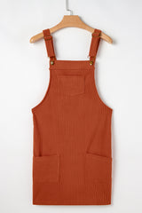 Solid Front Pockets Sleeveless Corduroy Overall Dress