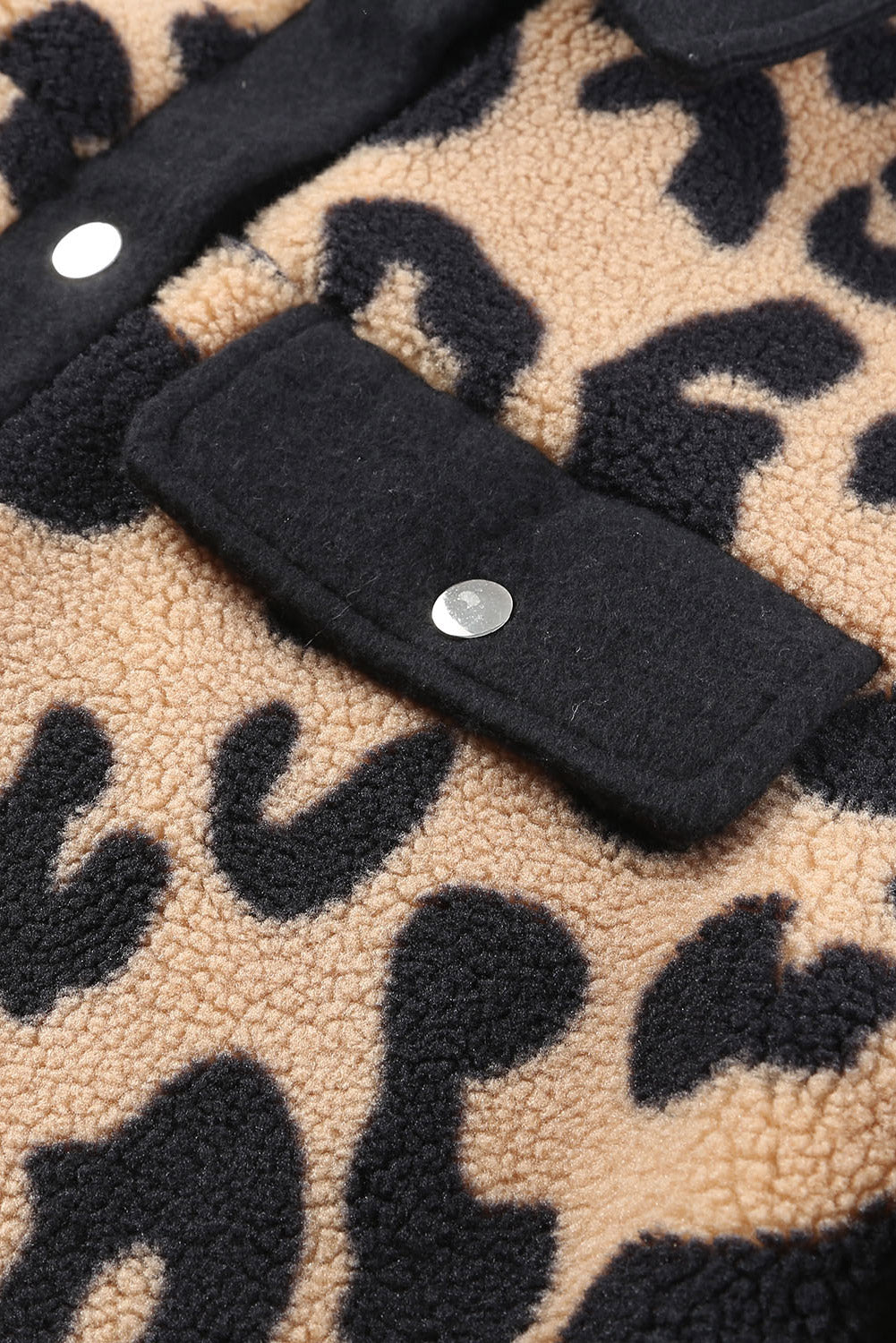 Black Contrast Trimmed Leopard Teddy Shacket