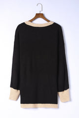 Black Contrast Trim Open Front Lantern Sleeves Cardigan