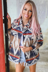 Multicolor Aztec Print Button-Up Oversized Jacket