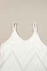 Solid Color Chevron Pointelle Knit Spaghetti Straps Sweater Vest