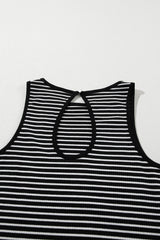 Striped Print Ribbed Knit Sleeveless Top