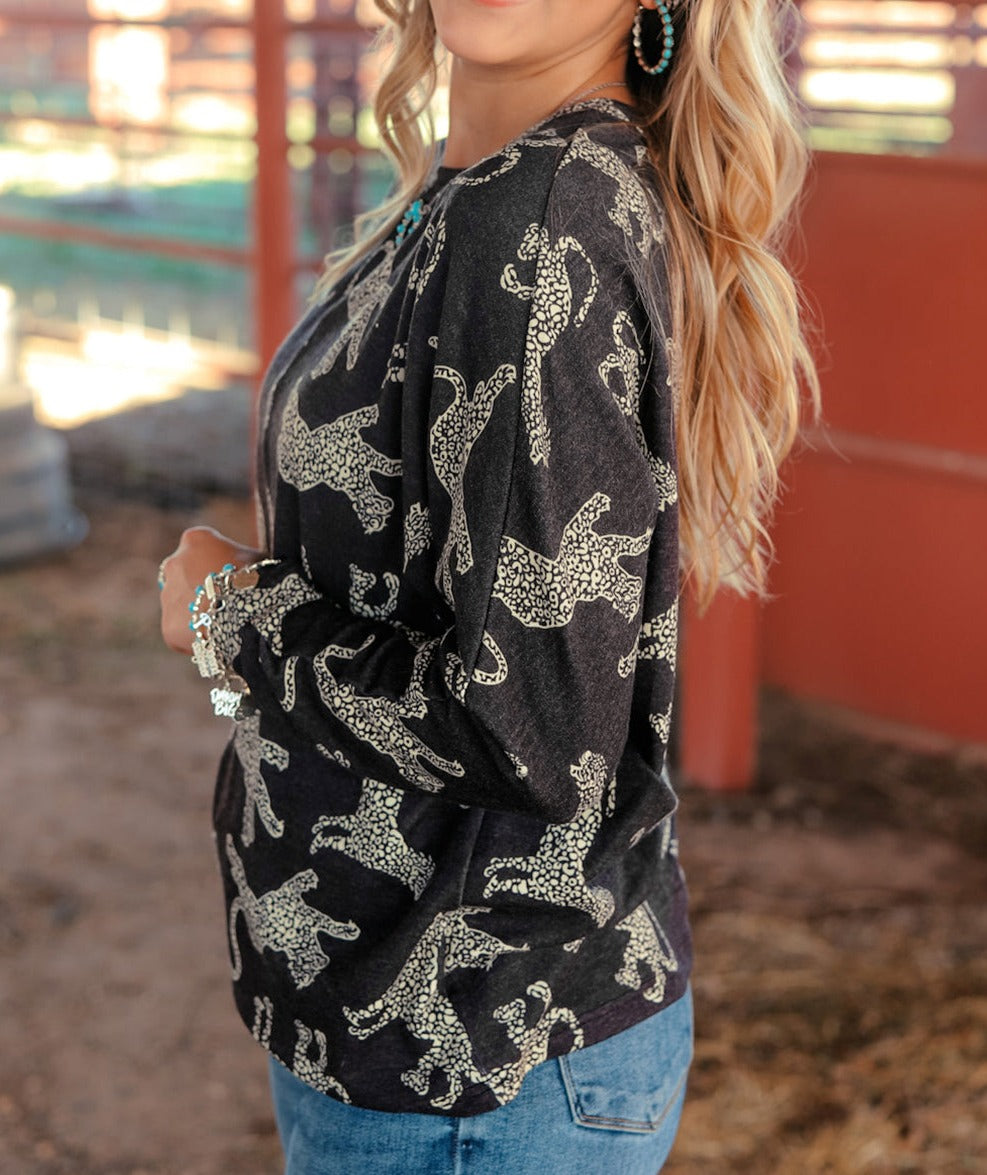 Black Lively Cheetah Print Long Sleeve Top