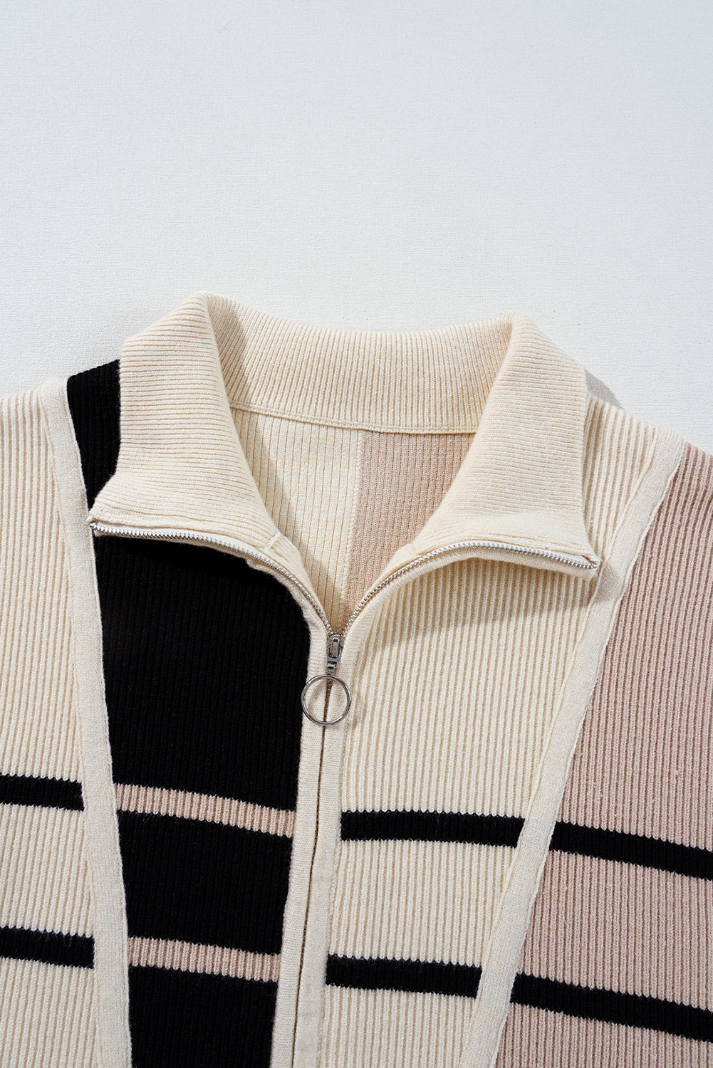 Stripe Color Block Quarter Zip Collar Short Sleeve Sweater Dress