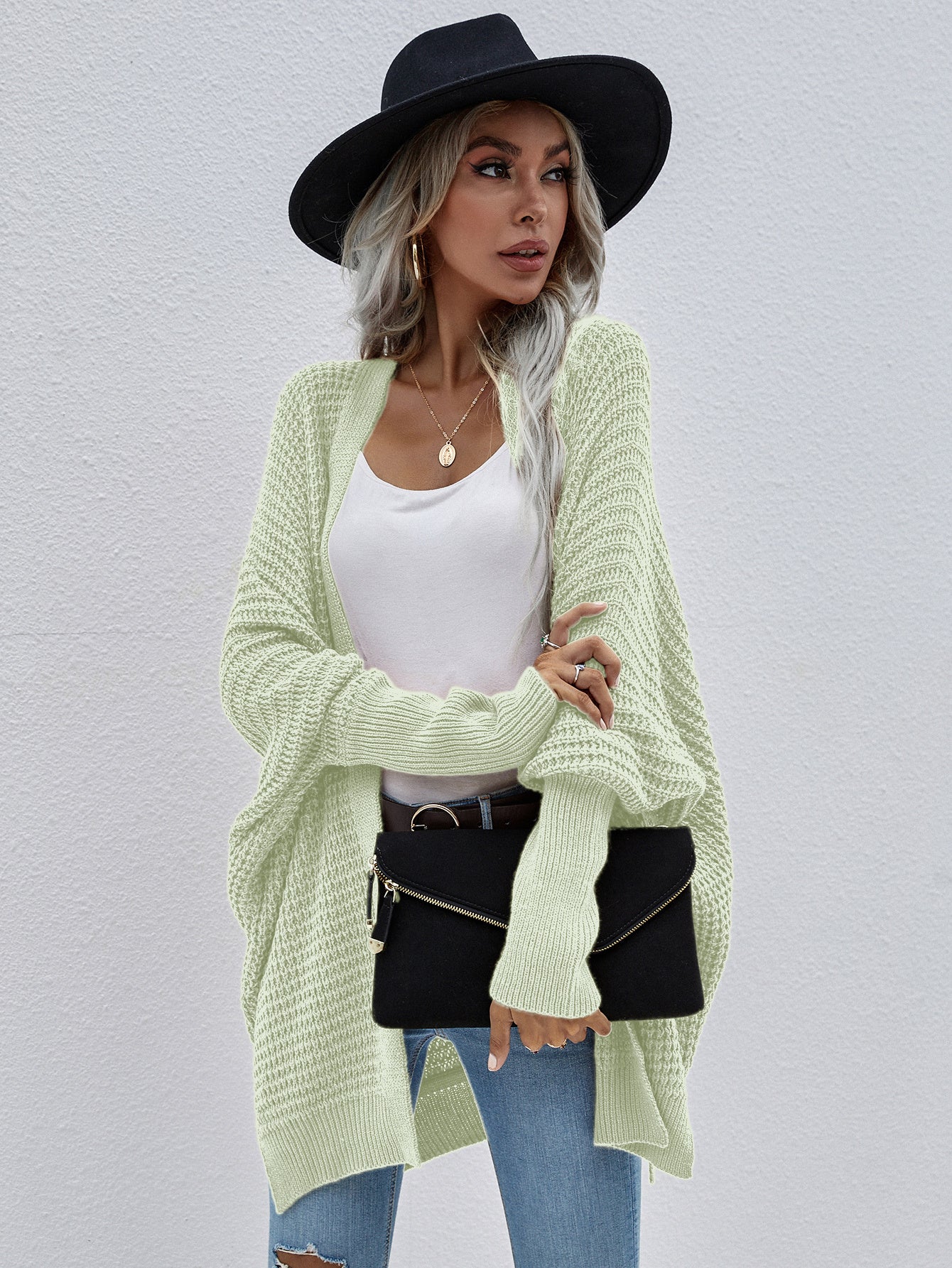 Open Front Cardigan Long Sleeve Chunky Knit Sweater