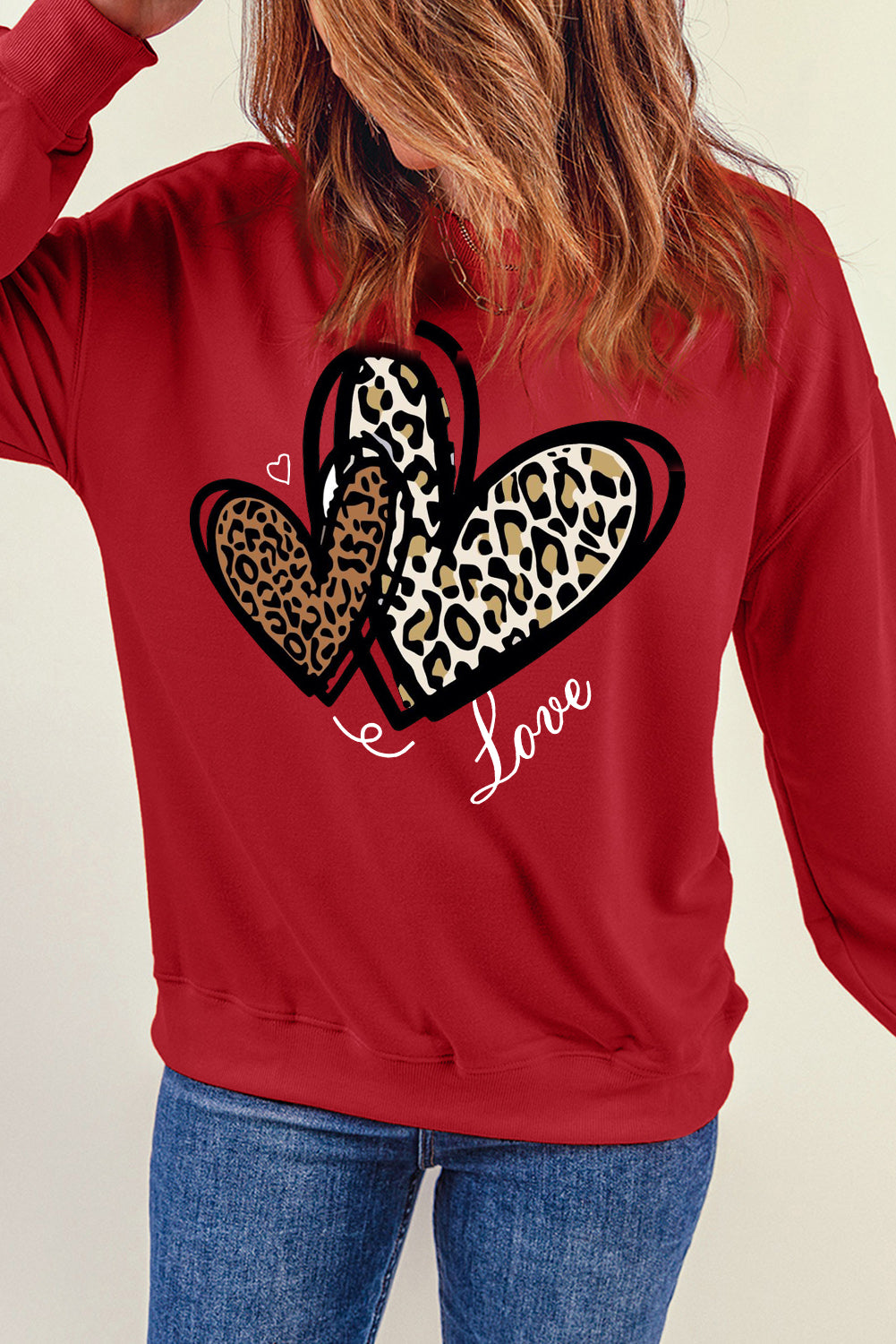 Adorable Leopard Heart Pullover Sweatshirt with Love Motif