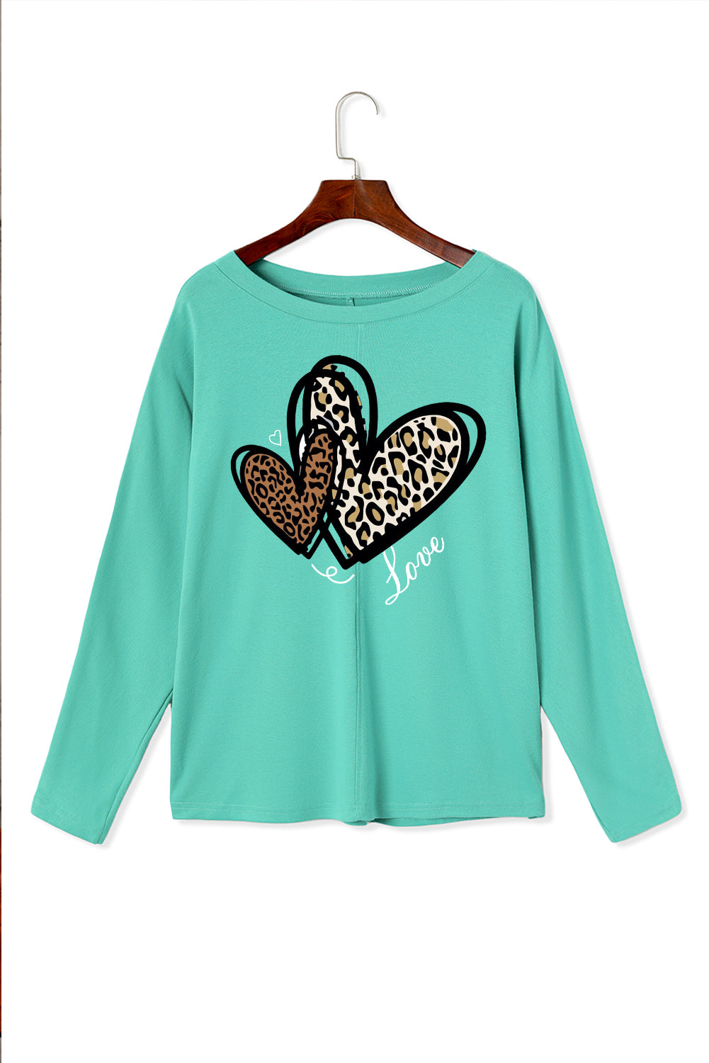 Valentine's Day Heart Leopard Print Patchwork Long Sleeve Knit Top