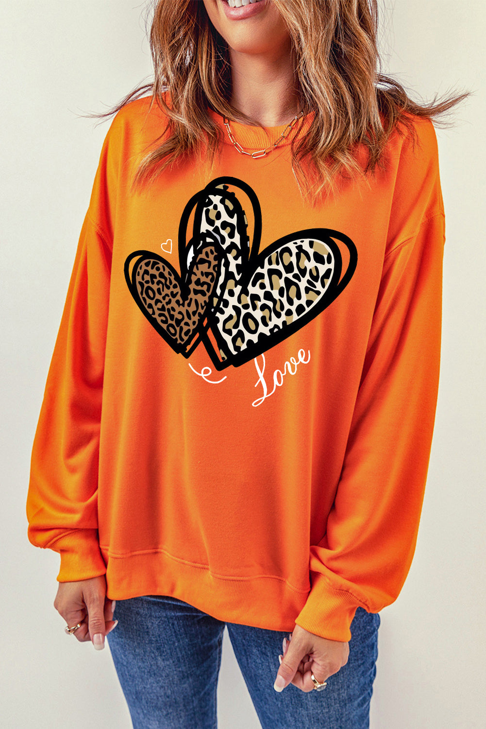 Adorable Leopard Heart Pullover Sweatshirt with Love Motif