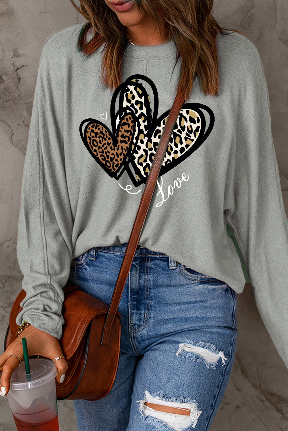 Valentine's Day Heart Leopard Print Patchwork Long Sleeve Knit Top