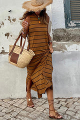 Brown Striped Sleeveless Wide Leg Jumpsuit