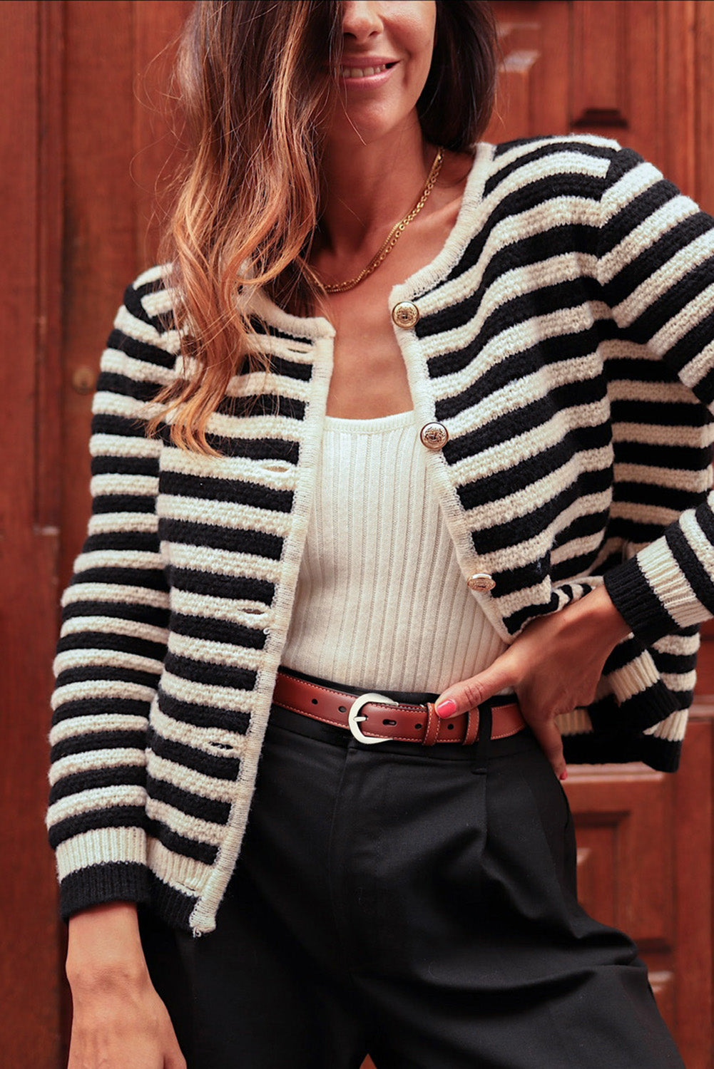 Black Contrast Striped Print Cardigan