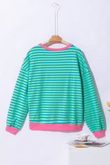 Stripe Oversized Contrast Trim Pullover Sweatshirt