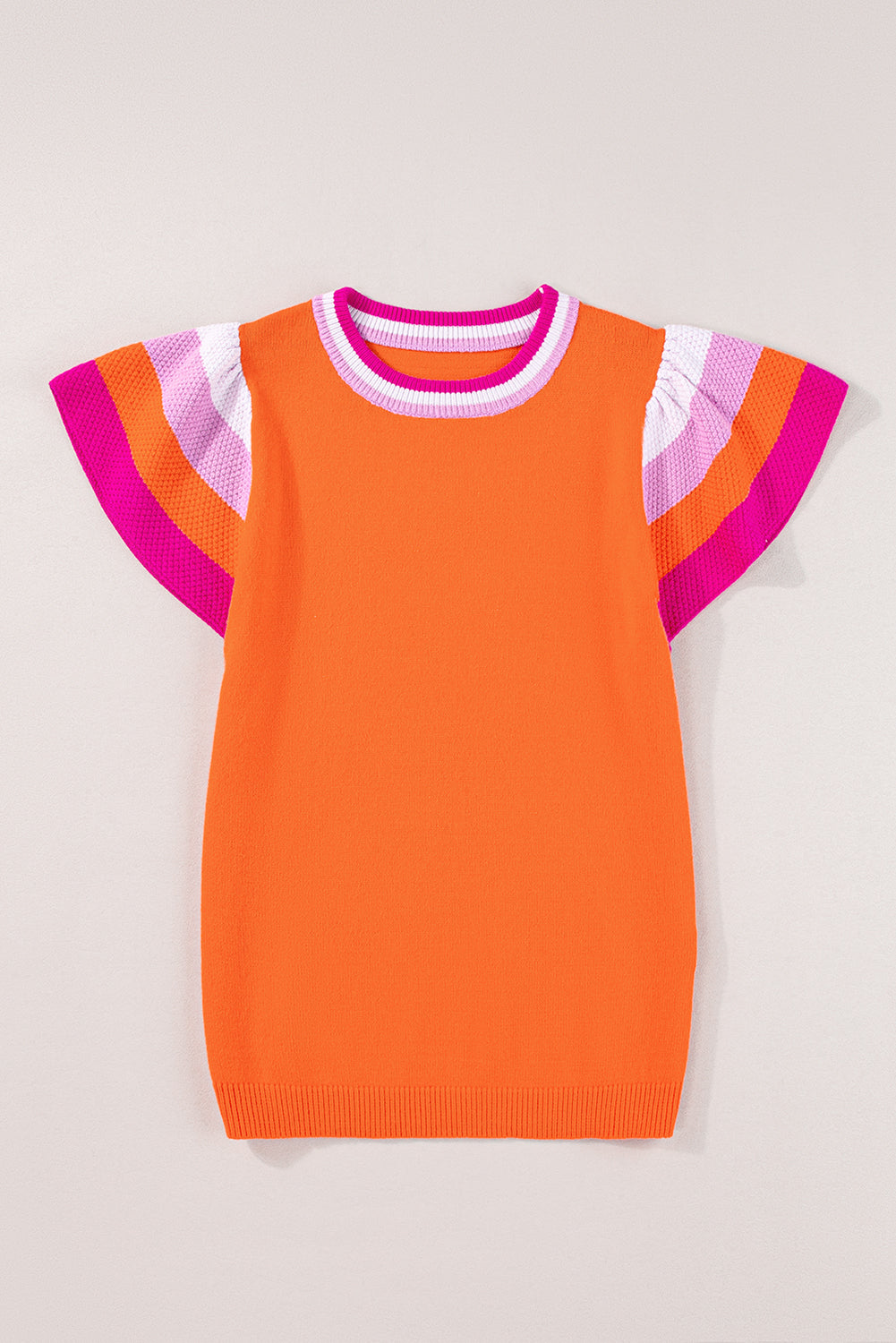 Multicolor Flutter Sleeves Knitted Sweater T Shirt